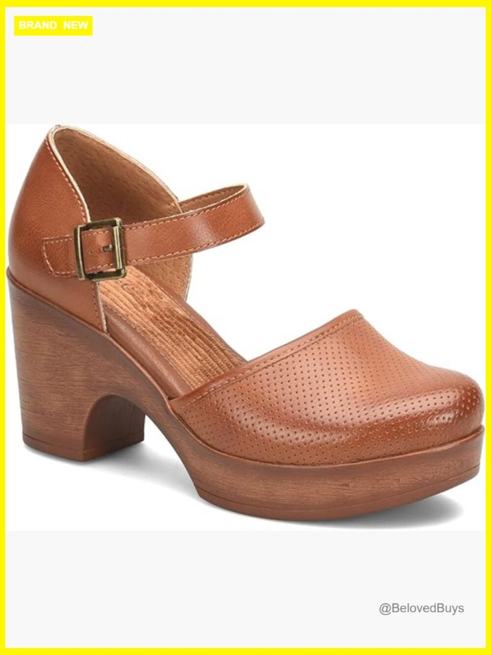 Vintage Mary Jane Clogs with Wood Grain Detail - Faux Leather